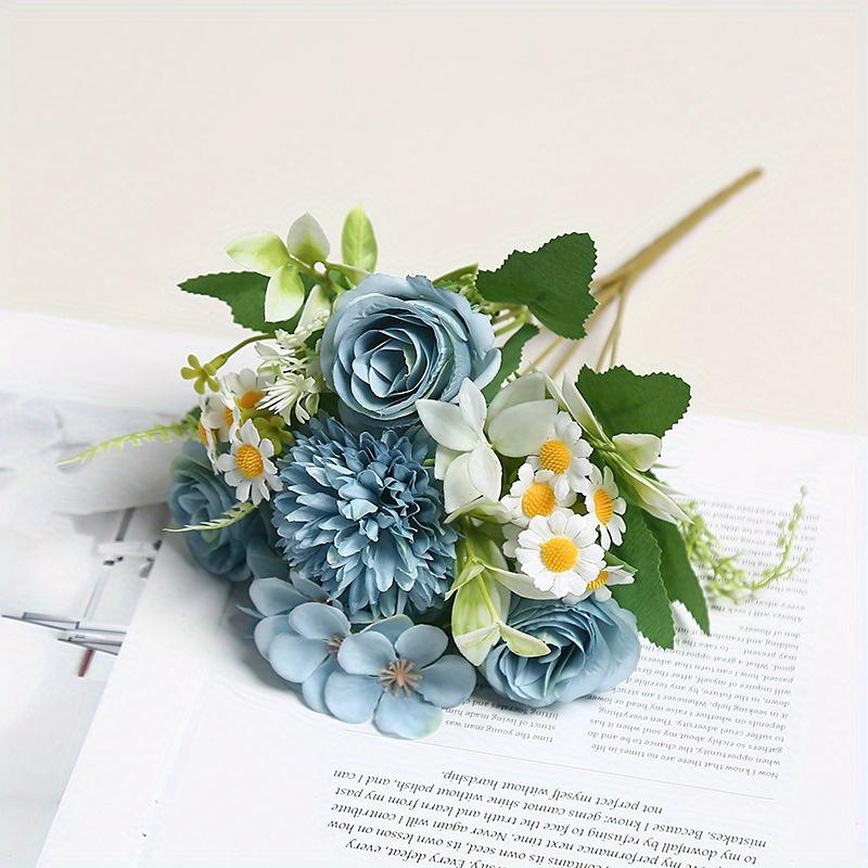 1pc Multicolor Plastic Simulation Daisy Rose Bouquet, Suitable for Wedding Party Decoration