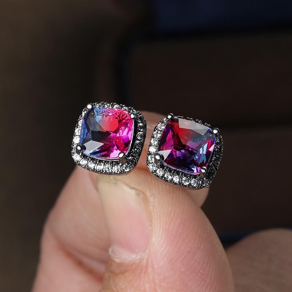 Popular Mini Square Group Set with Diamond Gradient Tourmaline Earrings and Ear Buckles