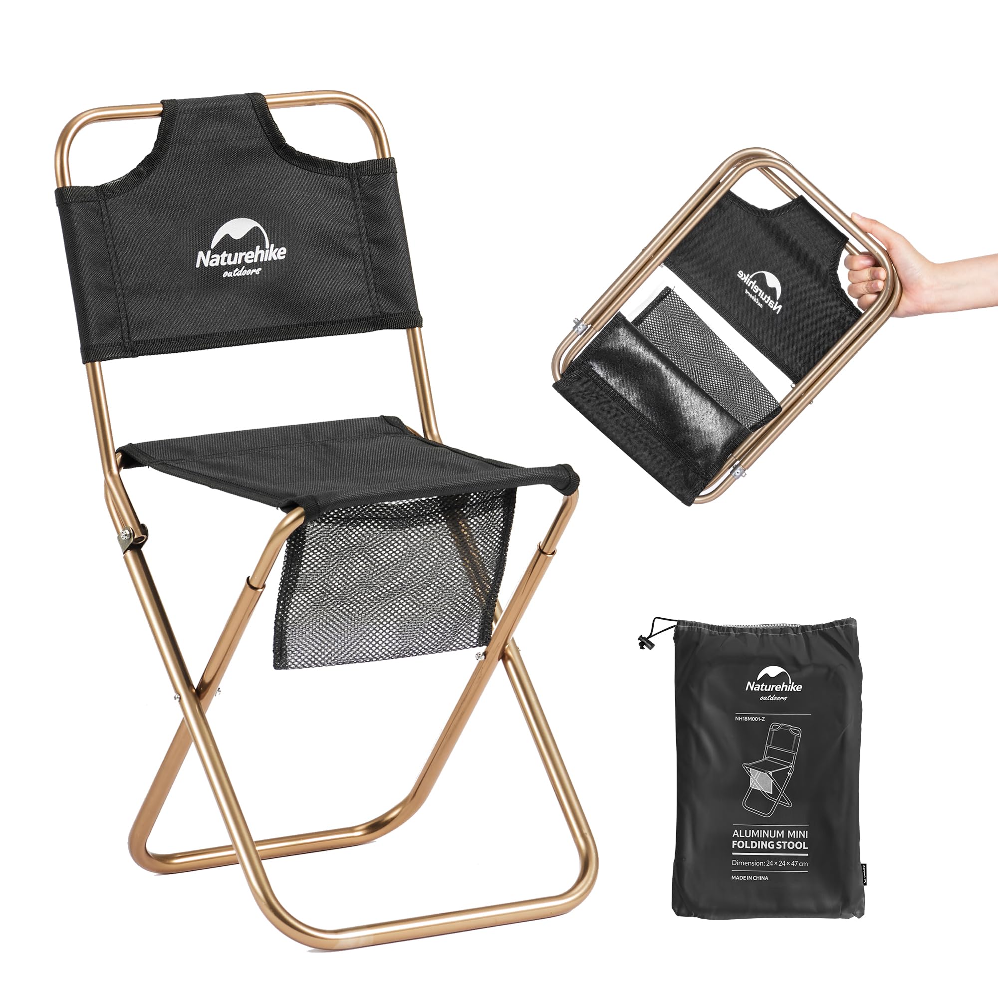 

Naturehike Direct Store Outdoor Folding Ultra Load Capacity Mini Camping Storage Bag Black Chair, Chair, Backrest, Lightweight, Compact, 75kg, Chair,