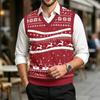 Men's Casual V-Neck Wool Knit Sweater Vest with Christmas Print
