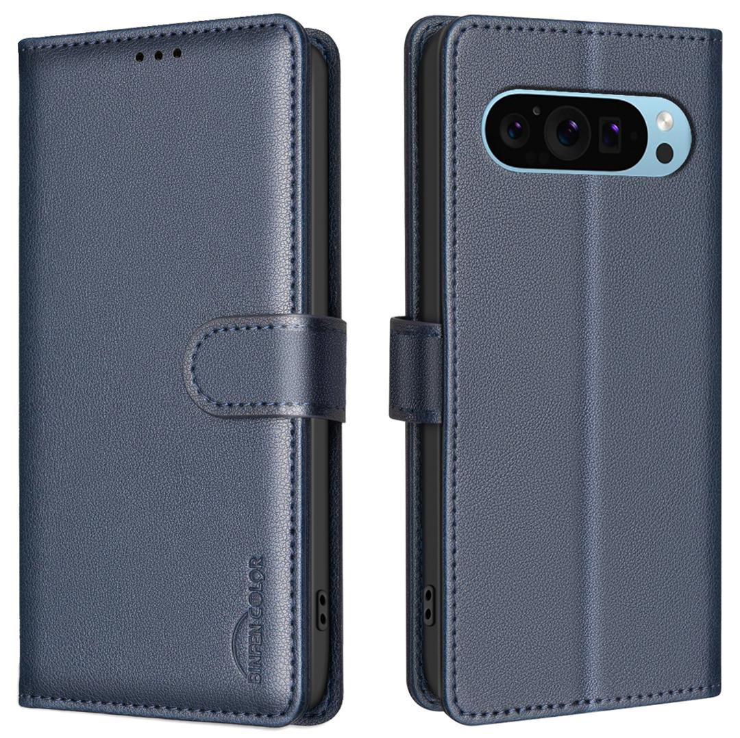 

BINFEN COLOR BF32 For Google Pixel 9/9 Pro Wallet Phone Stand Case Litchi Texture RFID Blocking Leather Phone Cover Blue
