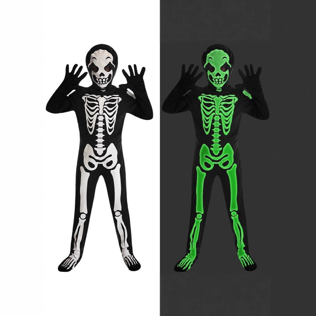 Halloween Skeleton Monster Cosplay Costume Skeleton Night Light Jumpsuit Carnival Horror Party Costume