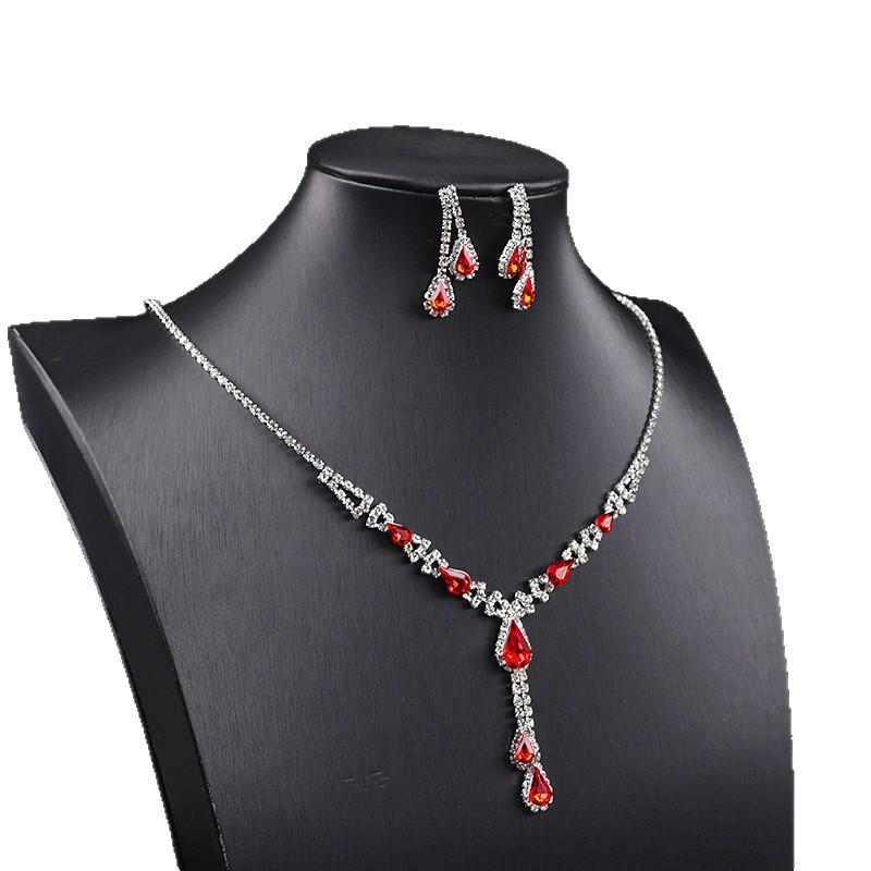 Jewelry Set European and American Temperament Purple Crystal Bridal Dress Set Versatile Necklace Earrings Rhinestones