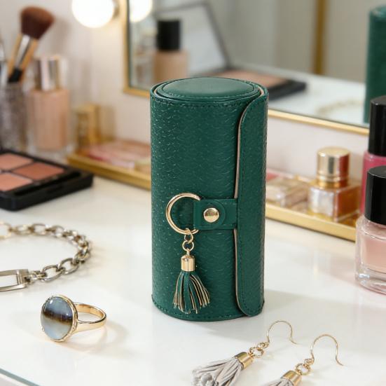 Tiered Travel Jewelry Case Faux Leather Jewelry Storage Roll Box with 3 Compartments Portable Jewelry Organizer for Necklaces Rings Earrings Bracelets