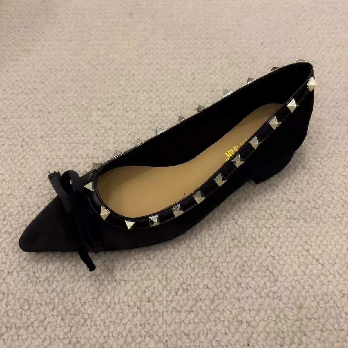 

Fashion Designer Low Heel Pumps Women Mary Jane Shoes Fashion Rivet Butterfly-knot Shoes 2025 Spring Autumn Wedding Party Shoes 35