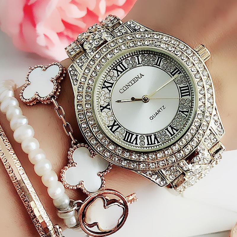 New Women's Roman Diamond Watch Casual Designer Stainless Steel Rhinestone Ladies Dress Watch Simple Elegant Gfit Montre Femme
