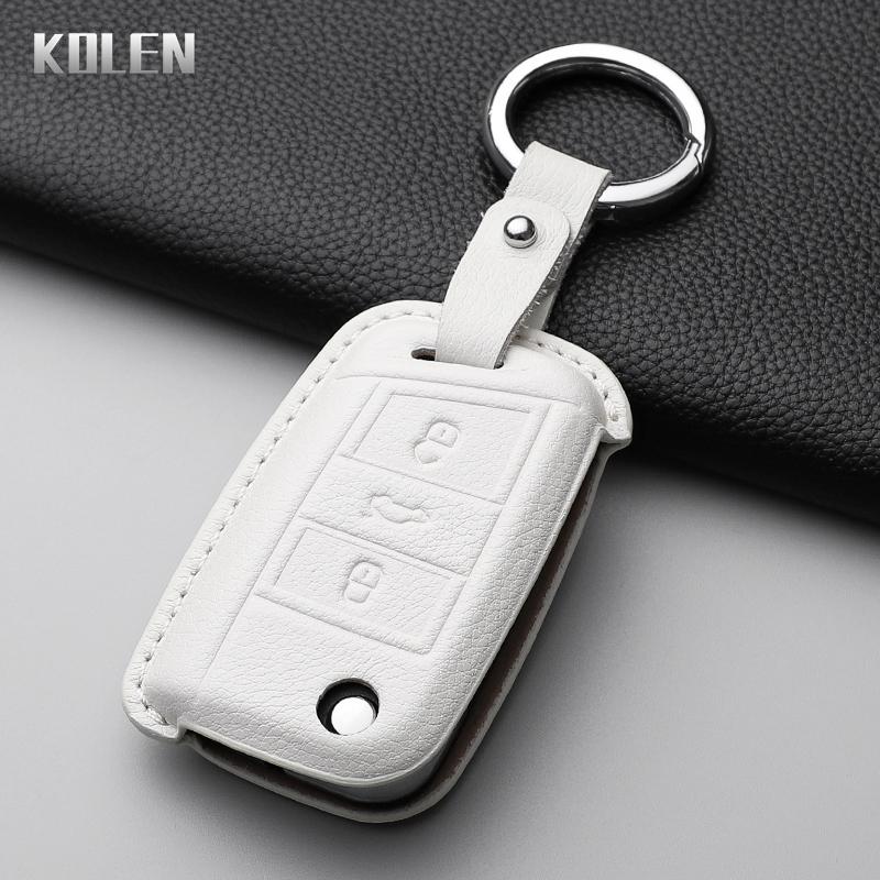 Leather Car Key Case Cover Shell For Vw Volkswagen Golf 7 Mk7 Tiguan Mk2 For Seat Ateca Leon Fr 2 Ibiza For Skoda Octavia Fob