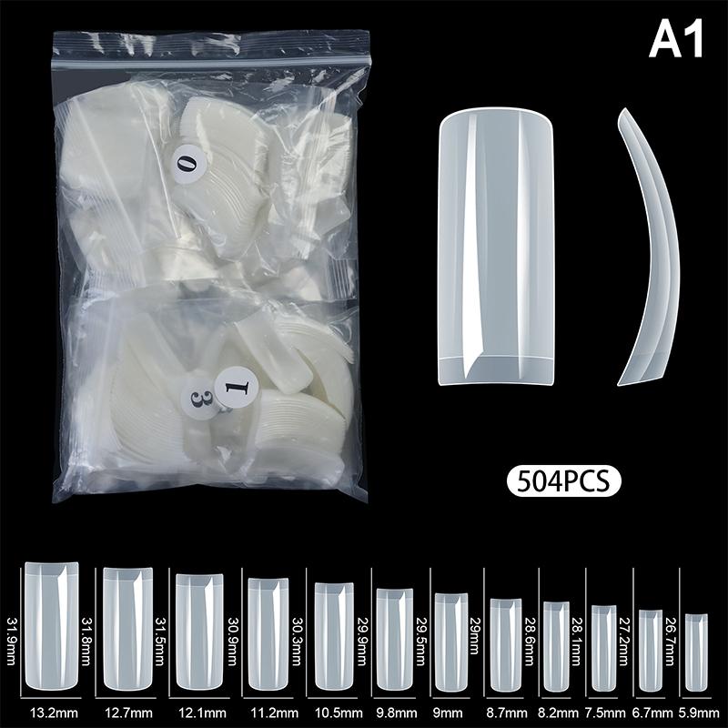504Pcs Extra-Long C Curve False Nail Tips Abs Straight Coffin Fake Nails Half-Cover Press On Nail Tips