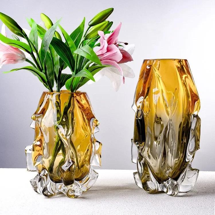 Creative Amber Gradient Glass Vase Hydroponics Flowers Pots Desk Decoration Flower Arrangement Floral Vases Modern Home Decor