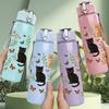 1PC Mixed Breed Cats Floral Grid 750ml Color Plastic Sports Water Bottle Leakproof Flip Straw Lid For Sports Office Home Use