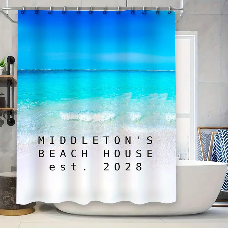 

High Quality Printed Bath Curtains: Beach Blue Waves Pattern for Bathroom Decor Middleton s 2028 House Waterproof Shower Liner S 90x180cm