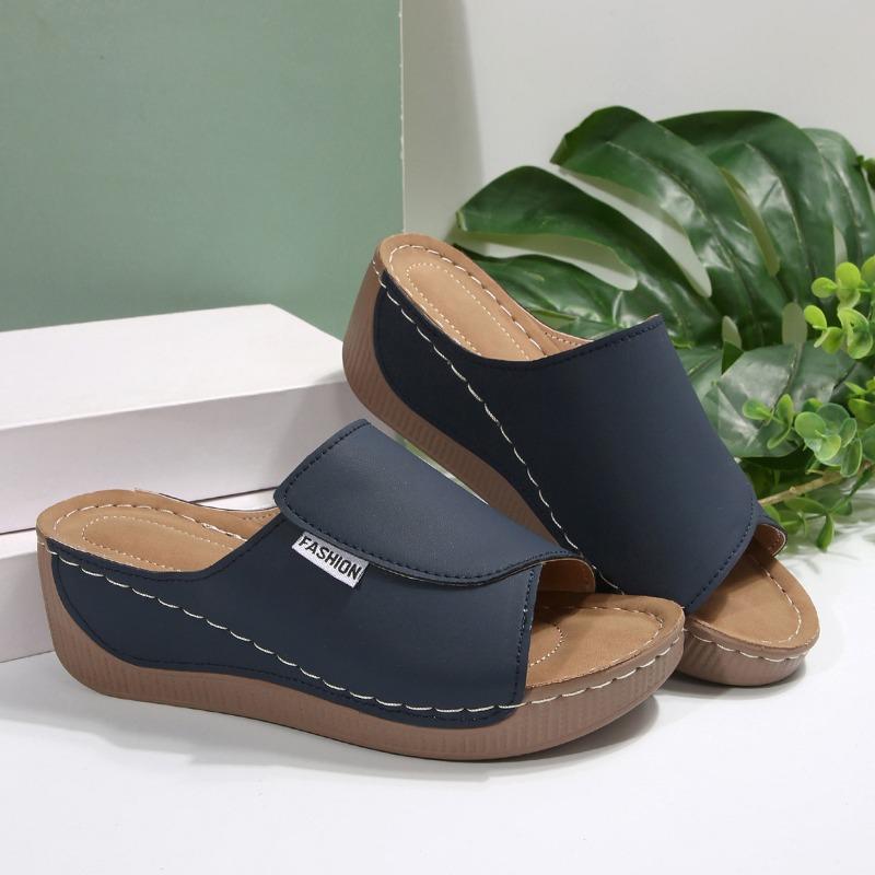 Women's Plus Size Minimalist Slides Solid Color Fish-Mouth Thick-Soled Casual Sandals