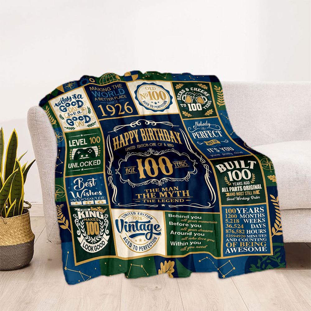 Vintage 100th Birthday Celebration Blanket Comfortable Suitable for Office Chair Picnics All-Season Use Stylish Decor