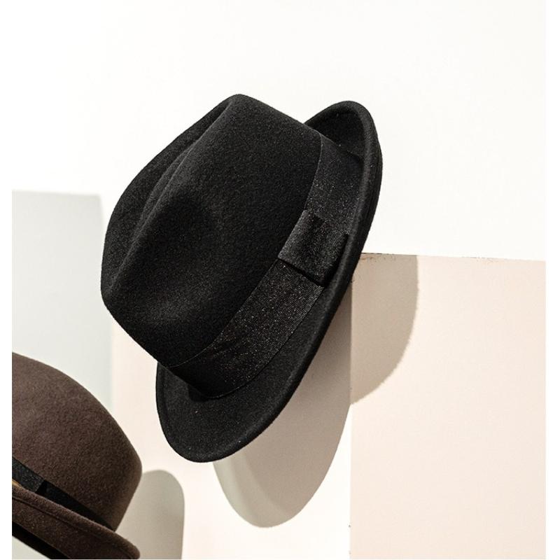 Herbst und Winter Neu Britisch Vintage Wollfilzhut Große Größe Vielseitiger Gentleman Jazzhut Herren Damen Warm Aufgerollte Krempe Filz Zylinderhut
