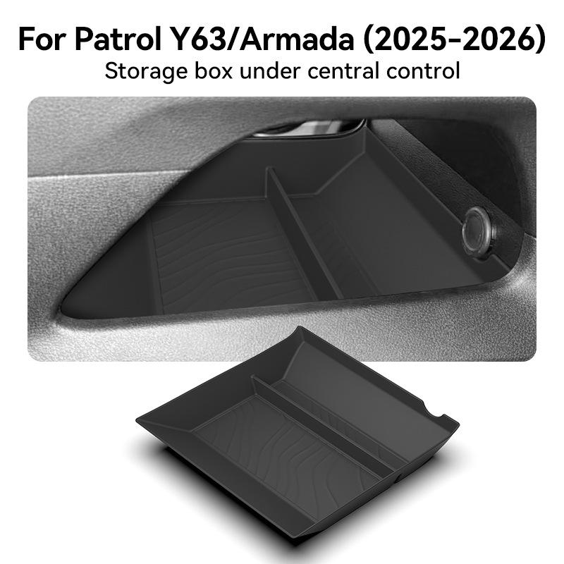 For 2025-2026 Nissan Patrol Y63 Armada Lower Center Console Storage Box Car Dashboard Organizer Auto Interior Accessories