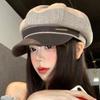 British Style Splicing Striped Octagonal Hat Female Face Small Big Head Circumference Beret Versatile Fashion Newsboy Painter Hat