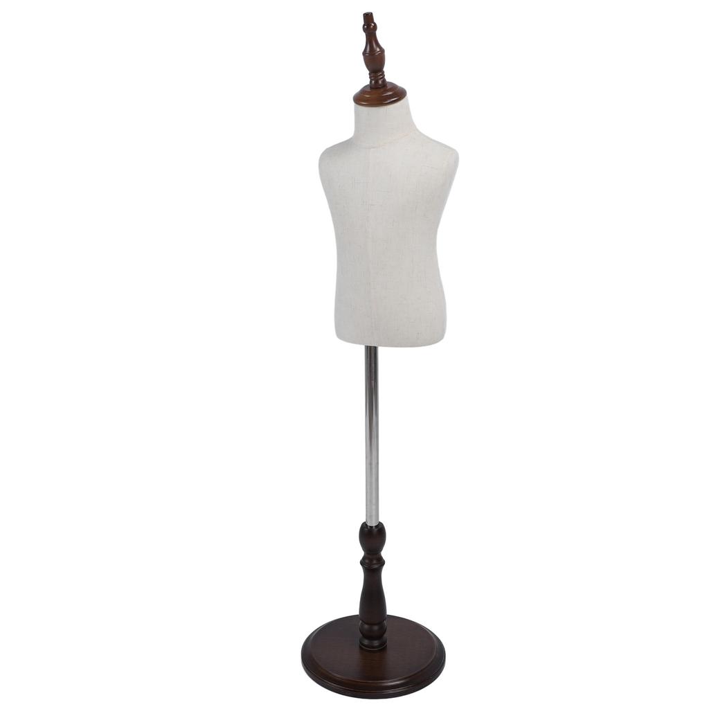 2 Years Kids Mannequin Dress Form with Wooden Base Half Body Easy To Assemble Linen Child Mannequin Torse for Window Counter Studio Clothing Store Dis