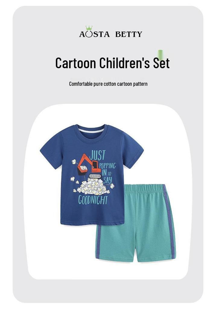 European Style Boys' Summer Two-Piece Cotton Sports Set - Short-Sleeve Top & Shorts