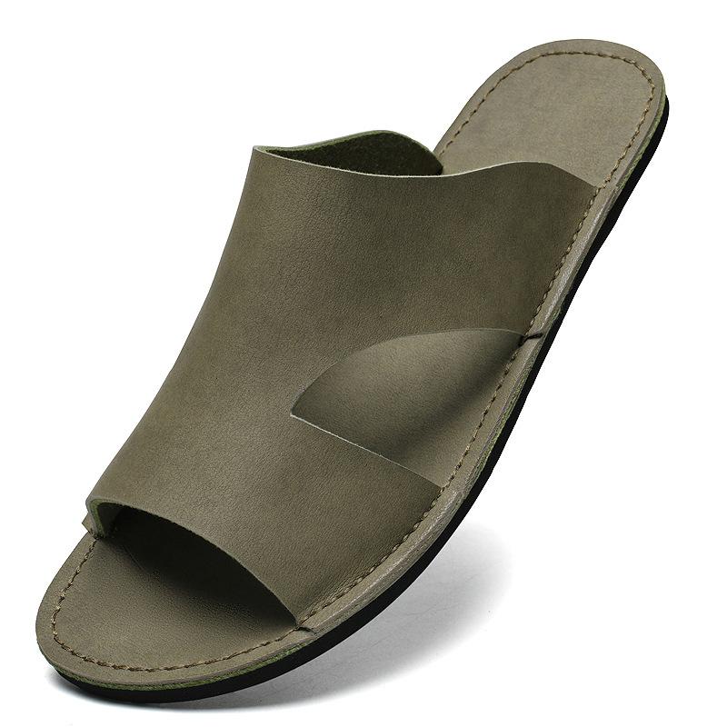 

Large size sandals summer men s genuine leather one-word slippers 47 retro cool slippers 46 versatile trend beach shoes men 47 хаки