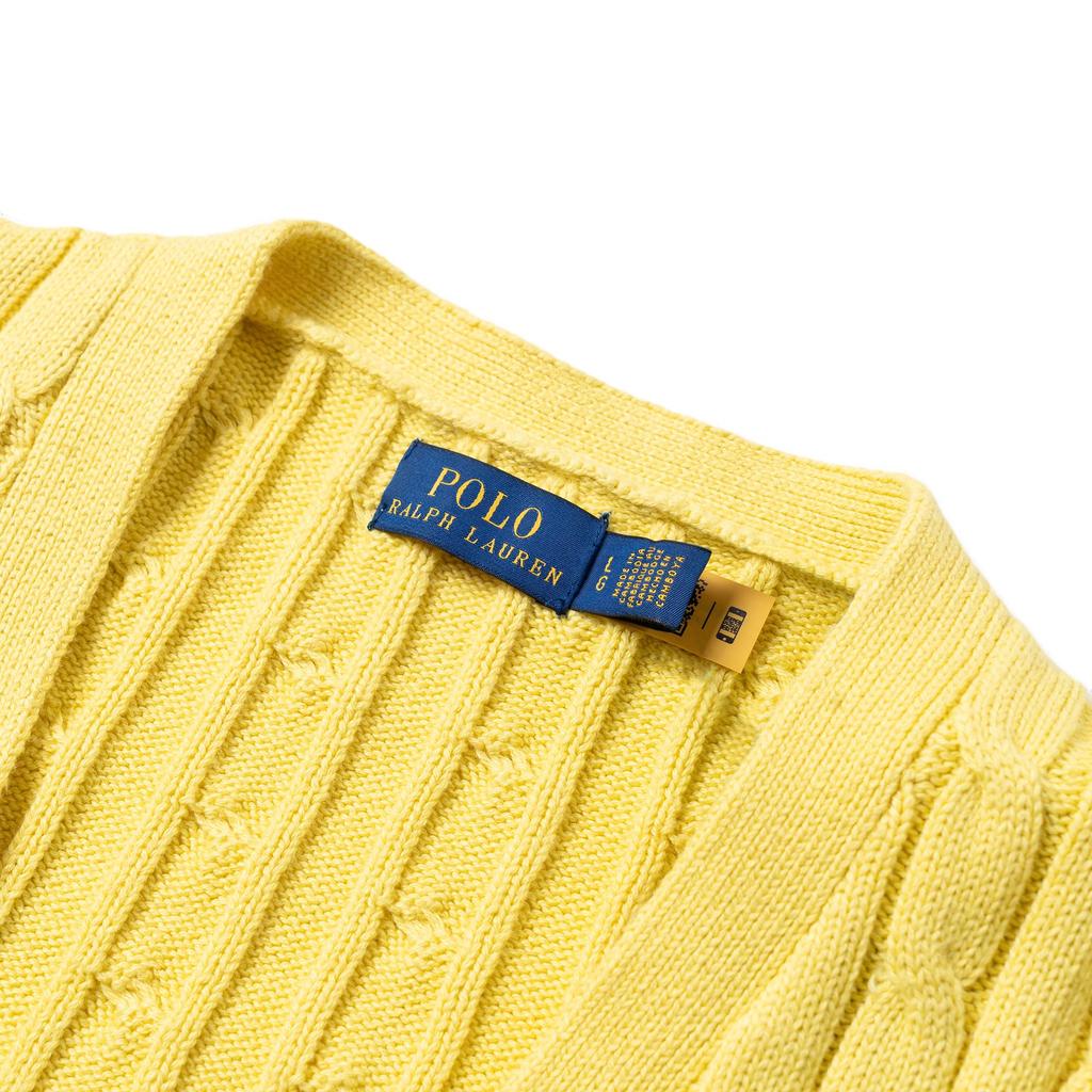 Polo Ralph Lauren FW24 Solid Color Logo Embroidered Single-Breasted Slim Fit V-Neck Long Sleeve Knit Sweater Women sweater Yellow 211939322-005