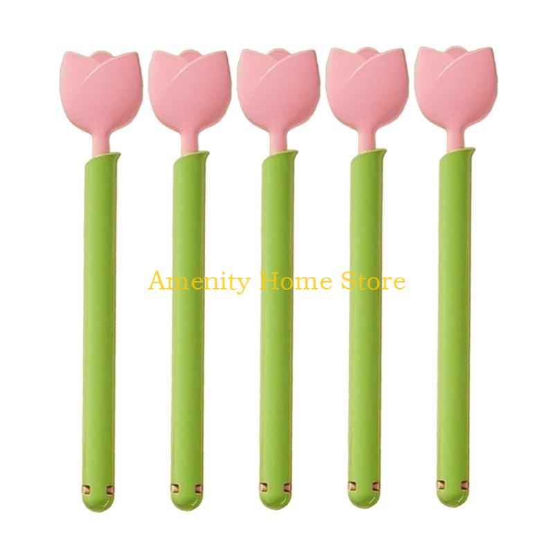 

F26C Pack of 5 Fashionable Tulips Shape Food Bag Clip With Magnetic Storage Box Accessory for Kitchen Supplies Organization розовый