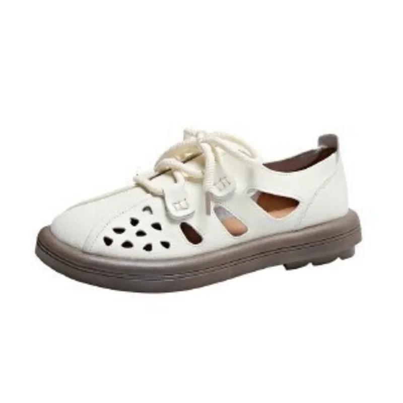 Pu Leather Hollow Roman Sandals Women 2024 Summer Breathable Retro Shoes Women Thick Sole Sports Casual Sandalias De Mujer