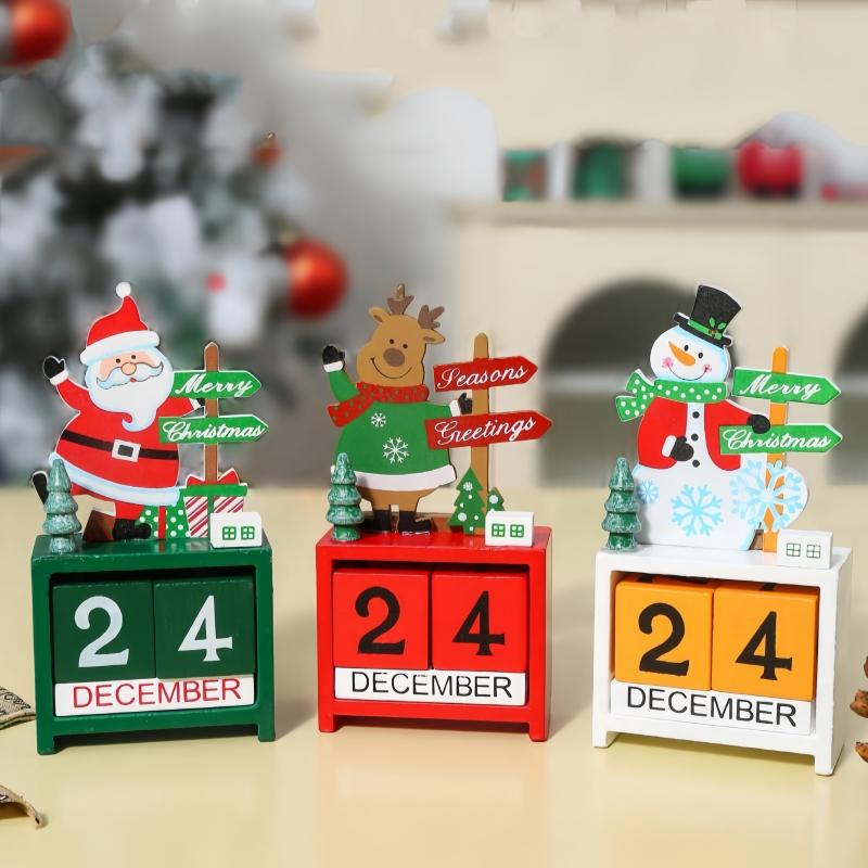 1Pc Santa Claus Christmas Tree Gift Wooden Calendar Desktop Decoration Ornaments  Wooden Calendar Ornaments for Home Decoration
