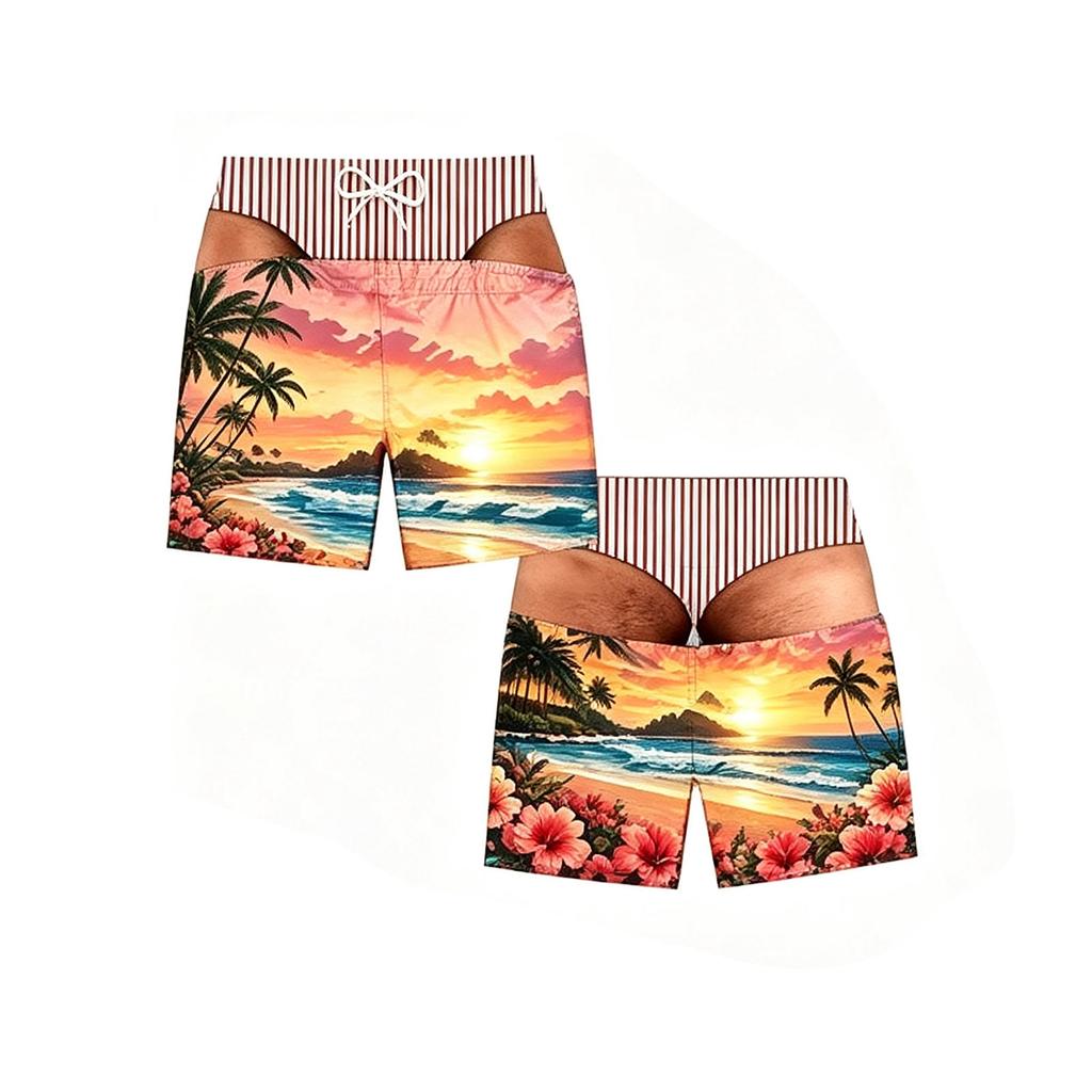 Men's Fun Print Waist Swim Trunks and Beach Shorts with Elastic Waistband
