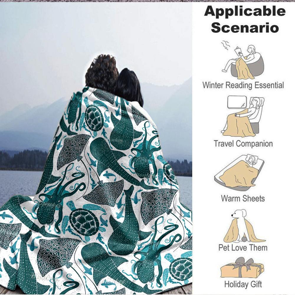 1pc Ocean Creatures Lightweight Flannel Blanket, Comfortable and Warm Blanket, for Office and Camping Sofa Bed, Livingroom186