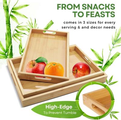Ensemble de plateaux en bambou: Présentoir Rectangulaire à Angle Droit pour Fruits, Thé et Rangement