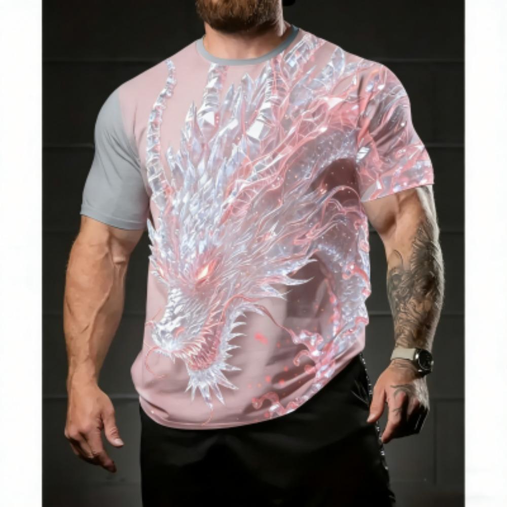 Fashion Summer Men's T-Shirt Dragon Pattern 3D Print Tees Top Hip Hop Loose Short Sleeve Streetwear Vintage Oversized Women T-shirt
