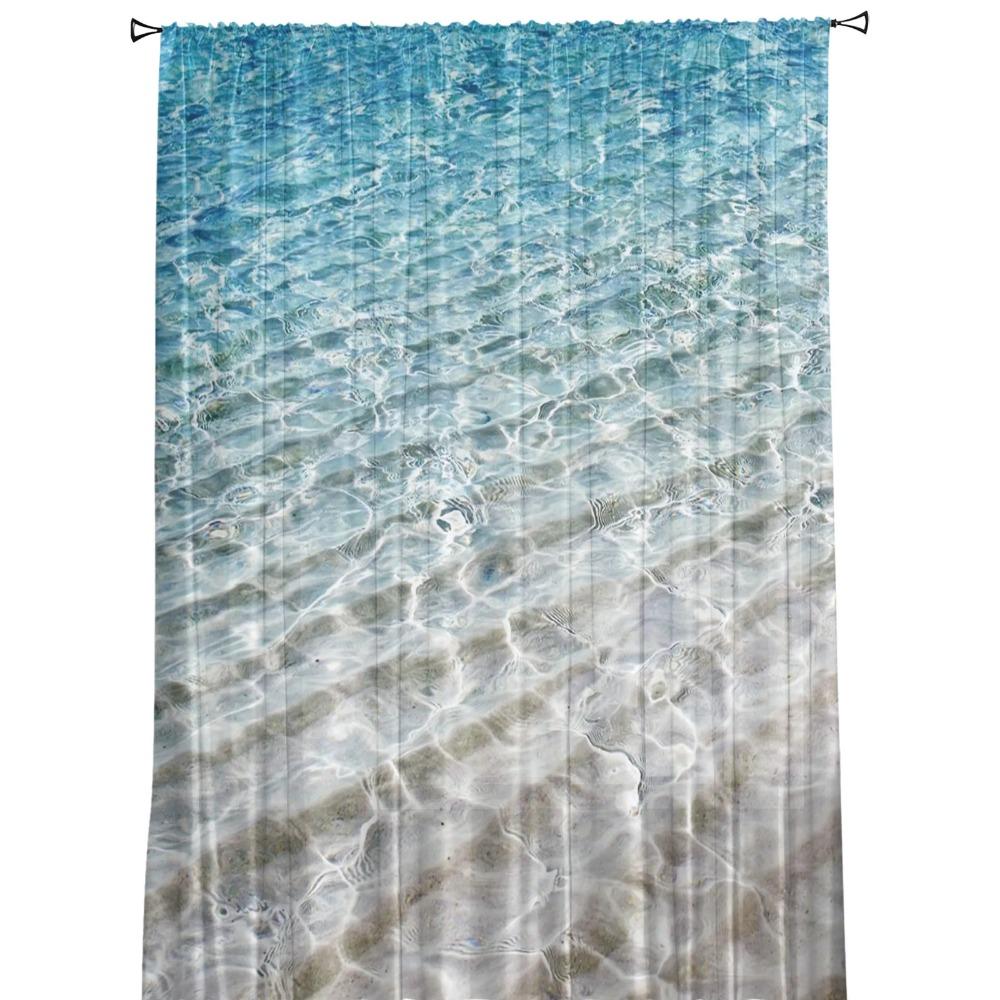 Clear Water On The Beach Drapes for Living Room Bedroom Children Room Kitchen Decor Sheer Window Curtains