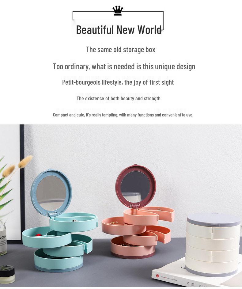 Rotating Multi-layer Jewelry Box with Mirror - Exquisite Storage for Earrings and Necklaces, Dustproof Design
