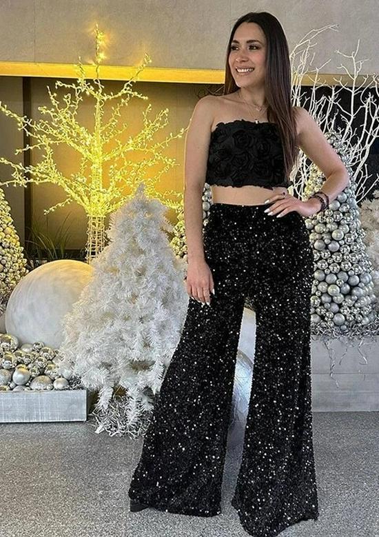European & American Sequin Wide-Leg Pants: Chic Spring/Summer Mid-Waist Slimming Casual Trousers