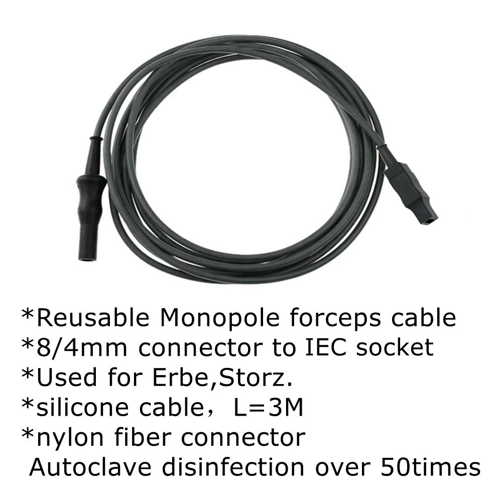 1 Pcs Reusable Bipolar Forceps Cable,  8/4 Mm Connector To IEC Socket, Instruments  Adapter Silicone Cable for Electrosurgical Unit