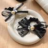 Hair Rope High Elasticity Lace Ribbon Bow Imitation Pearls Rhinestones Decor Hair Tie