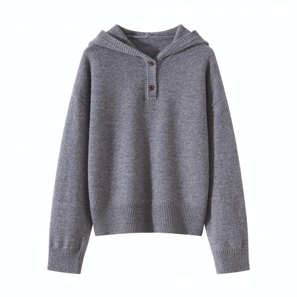 Women's Pure Wool Hooded Sweater - Thick, Loose, Casual Base Layer for Autumn/Winter
