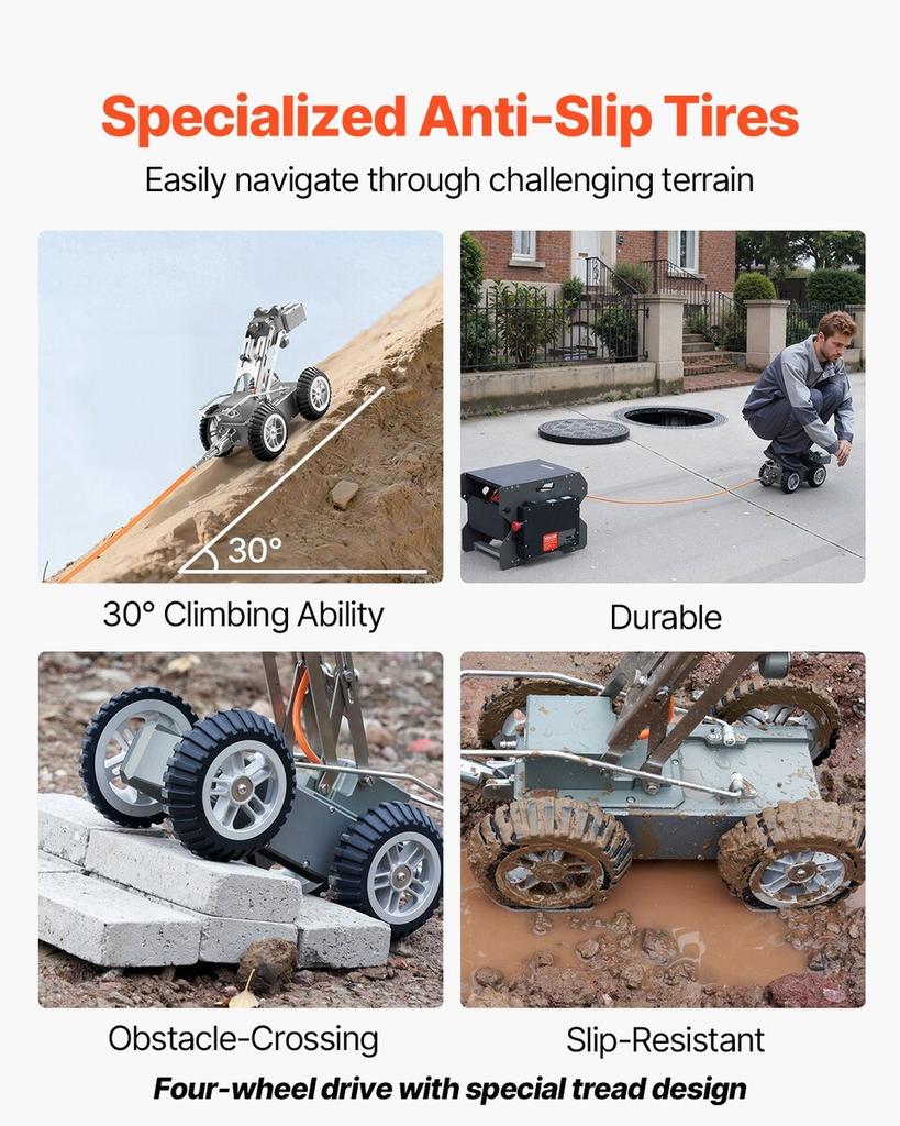 Sewer Pipe Inspection Robot, 197FT/60m Pipeline Detection Crawling Robot with 2MP Front/Rear Camera & Touchscreen Tablet, IP68 Plumbing Camera with