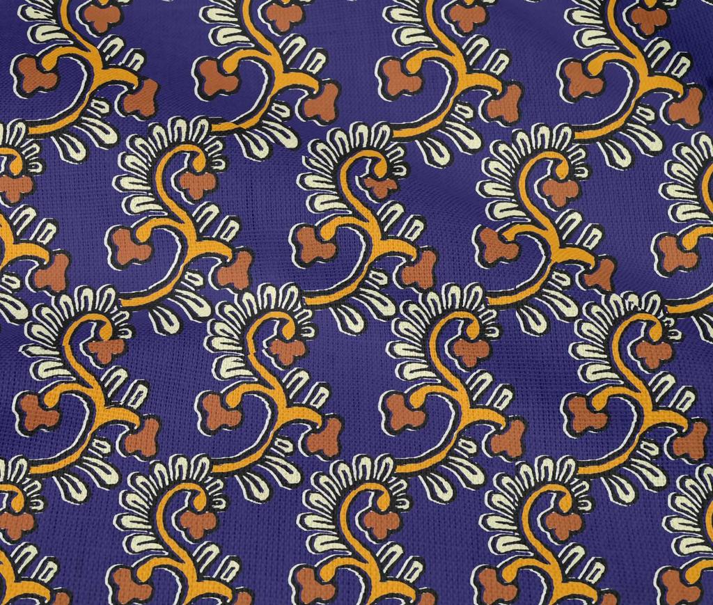 oneOone Cotton Flex Fabric Spiral & Floral Block Printed Craft Fabric BTY 40 Inch