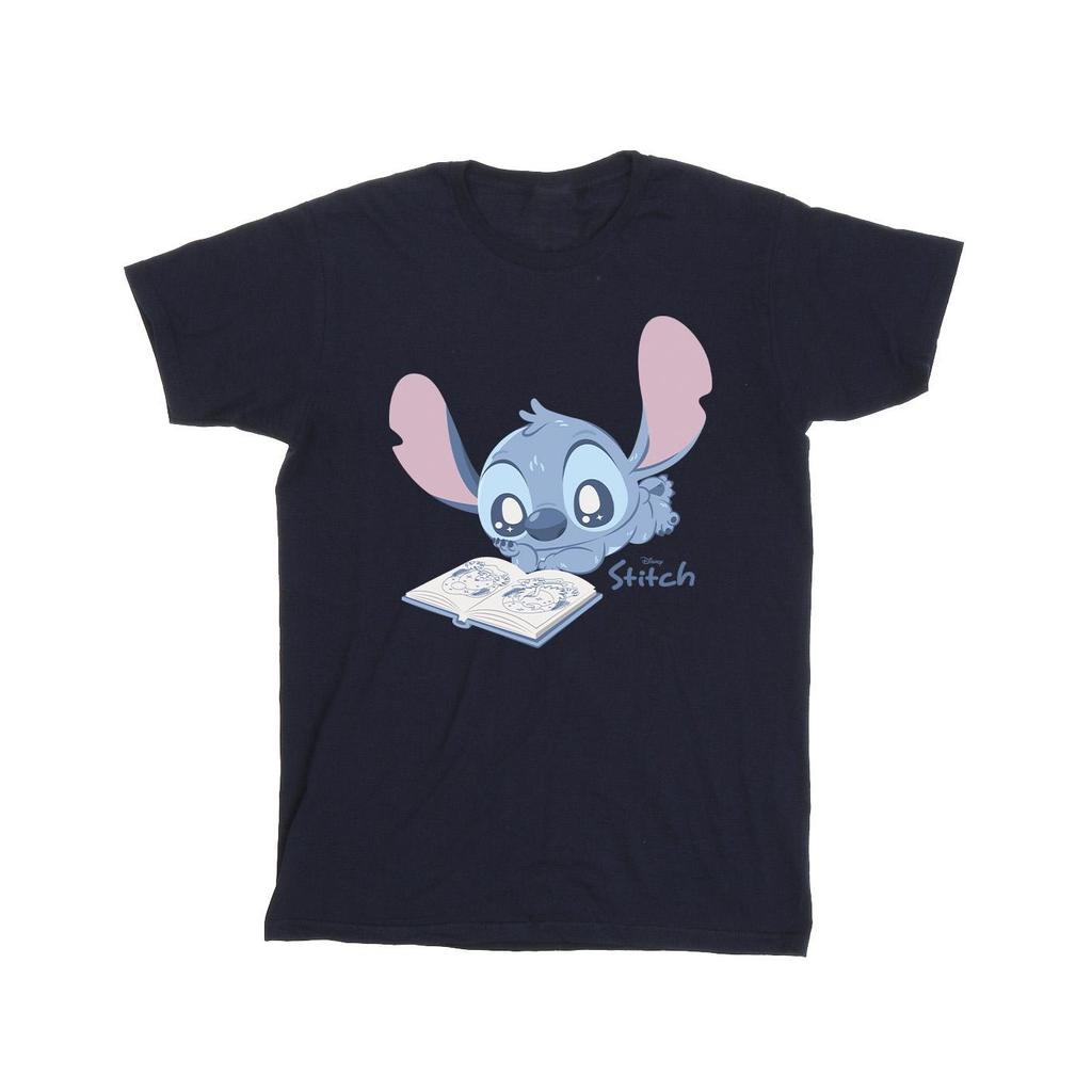 Lilo & Stitch Mens Reading Lying Down Cotton T-Shirt