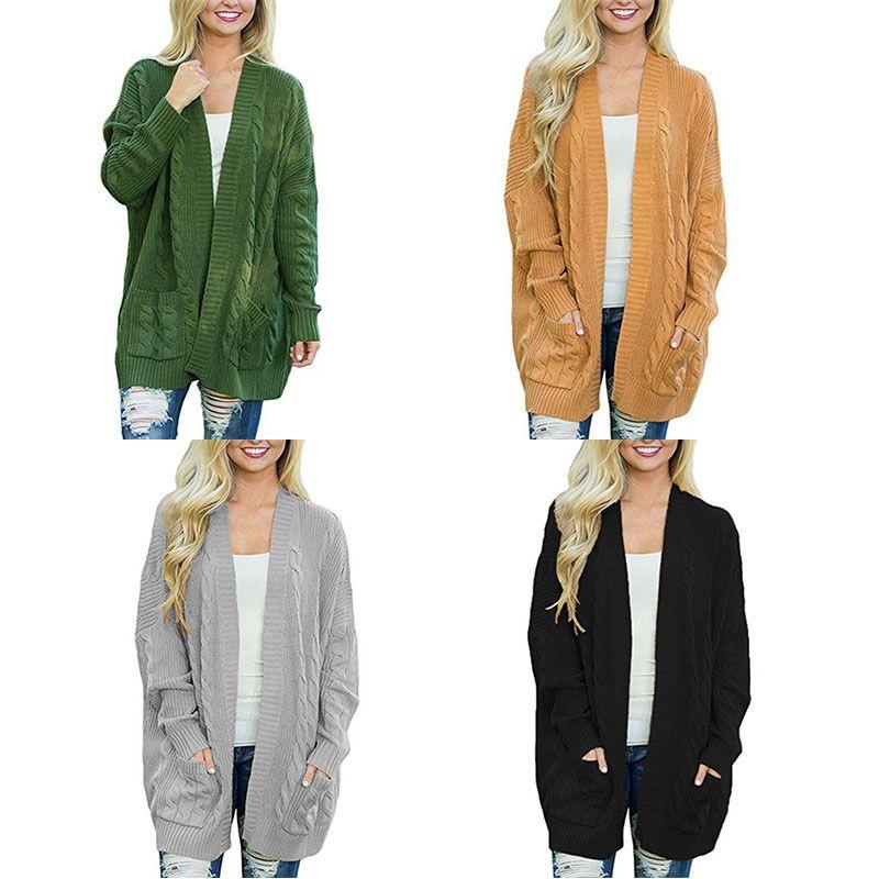 Stylish Long Women Cardigan Sleeve Casual Knitted Sweater With Pockets
