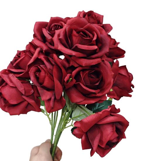 Artificial Rose 10 Head UV Resistant Fake Silk Flower Valentine's Day Wedding Party Table Centerpiece DIY Vase Faux Bloom Decoration