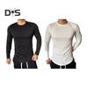 Men Sport Top Slim Fit High Elasticity Striped Texture Round Neck Quick-drying Long Sleeves Slim Fit Compression Figure Shaping Gym Running