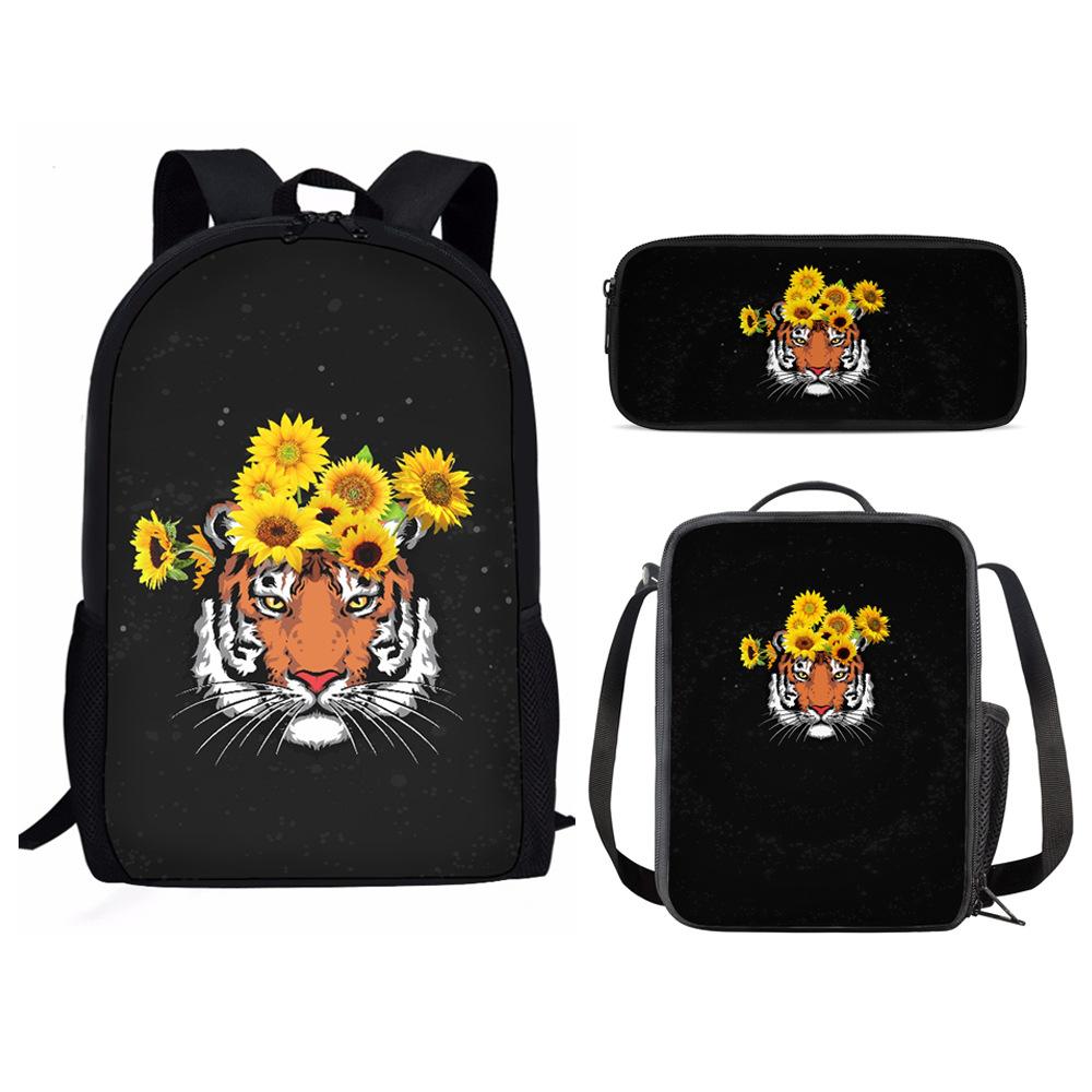 Classico Novità Fresco Animale Tigre Fiore Stampa 3D 3pz/Set alunno Zaini Scolastici Zaino Daypack per Laptop Zaino Borsa Pranzo Astuccio