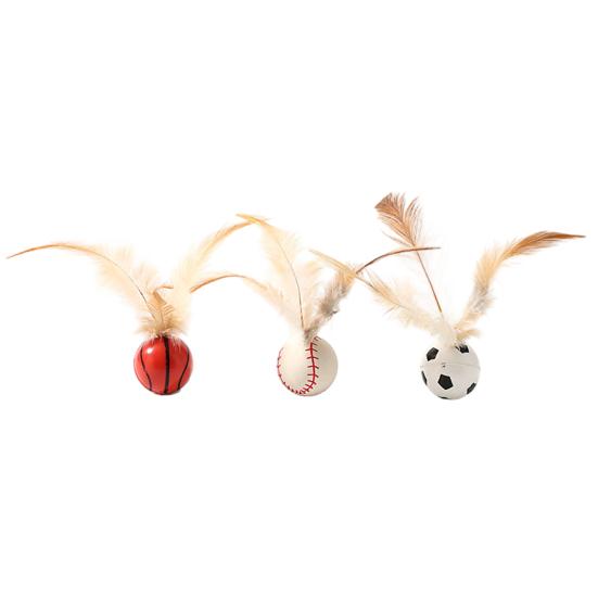 

3PCS Cat Toy Exercise Ball with Feathers Lightweight Bounce Ball Interactive Entertainment Toy for Cat Active A