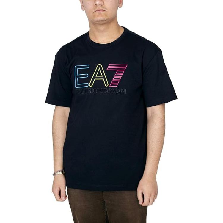 Emporio Armani EA7 Letter Logo Printed Crew Neck Short Sleeve T-Shirt Unisex Tops Black 3RUT02-PJ02Z-1200