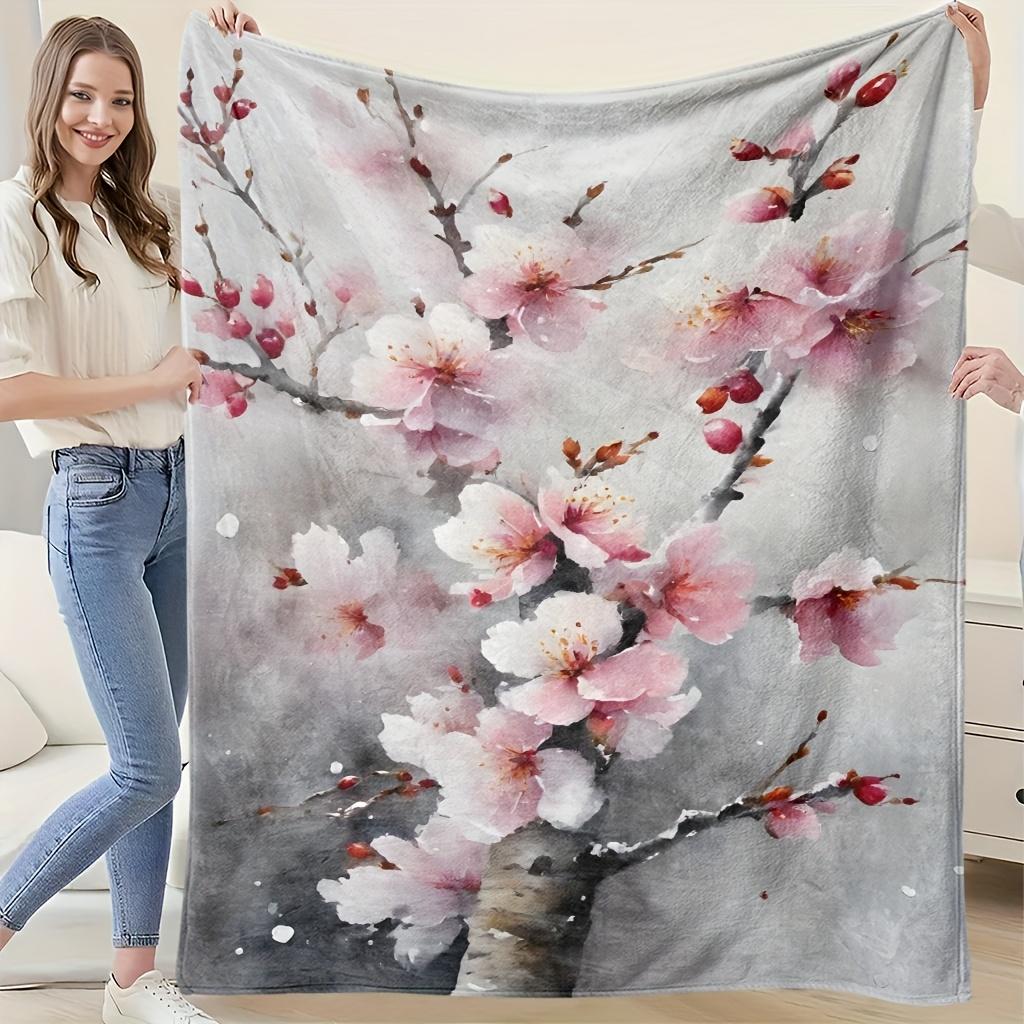 

Cherry Blossom Flower Pattern Throw Blanket Watercolor Design for Bedroom Decor Gift for Her SpringHomeStyle 70x100cm28x39in