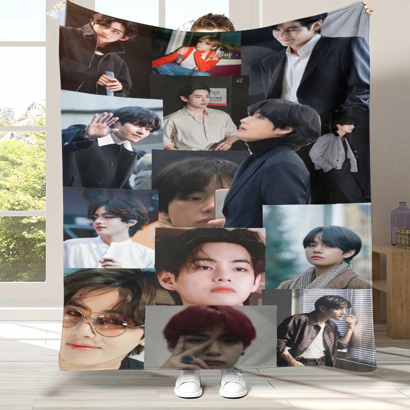 Kim Tae Hyung V Kpop B-BTS Flanelldecke, Ultraweiche Warme Plüschdecke für Zuhause Schlafzimmer Bett Sofa Abdeckung Büro Camping Picknick