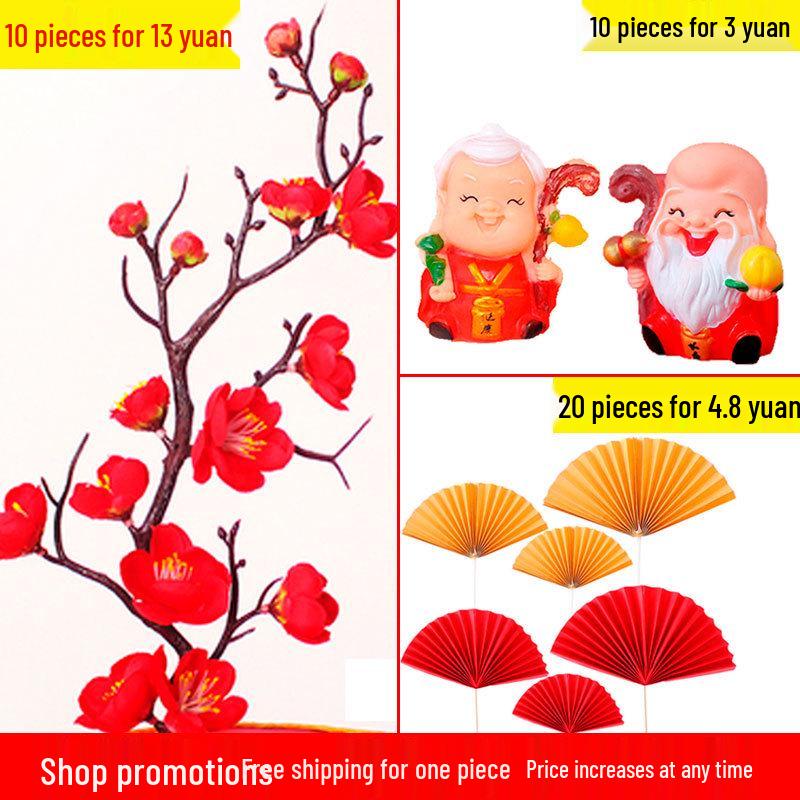 Plum Blossom Branch Longevity God & Goddess Cake Toppers for Birthday Celebration