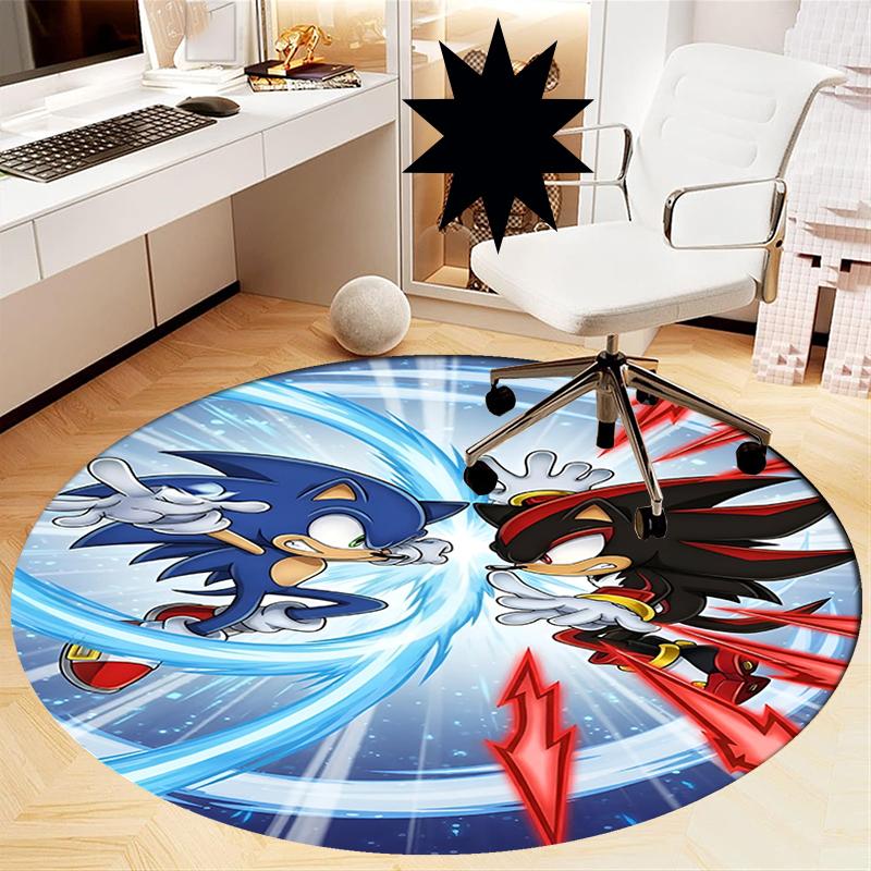 Sonic Printed Round Rug Carpet Chair Rug Area Rug Entryway Doormats,for Office Chair Living Room Bedroom Kitchen Room.
